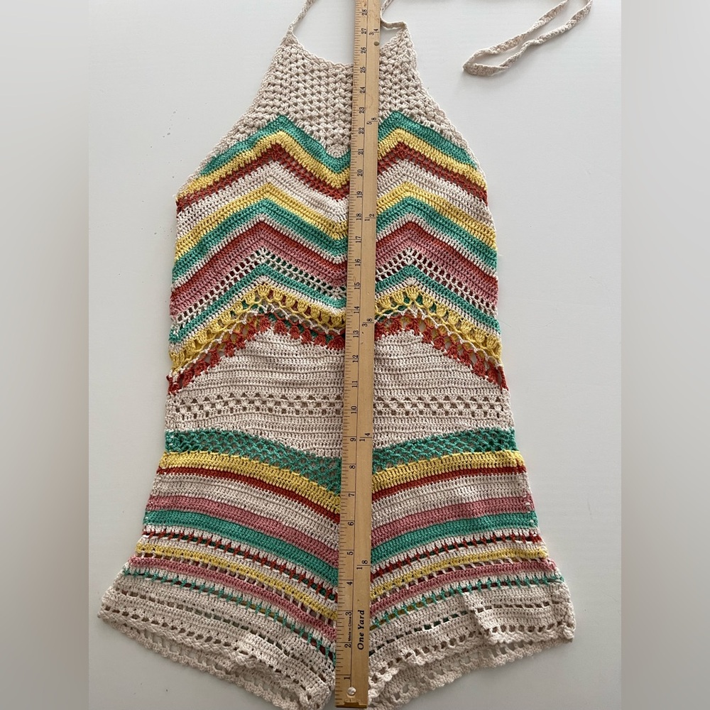 Striped Crochet Halter Romper cotton Pastel S - Picture 9 of 14